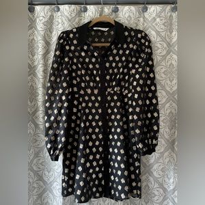 Zara, button down dress, black and gold, size M